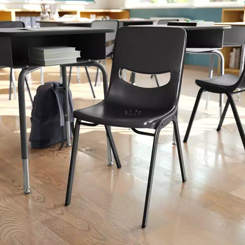 Chaise de salle de classe empilable Flash Furniture HERCULES résistante et confortable avec cadre thermolaqué, dossier et assise ergonomiques