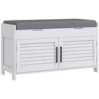 HOMCOM Shoe Bench, Modern Entryway Bench with Cushion and Hidden Compartments, 35.4 Shoe Organizer with Adjustable Shelves and Shutter Doors, White