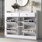 Shoe Cabinet with 4 Flip Drawers, Multifunctional 2-Tier Shoe Storage Organizer with Drawers, Free Standing Shoe Rack for Entrance Hallway, White