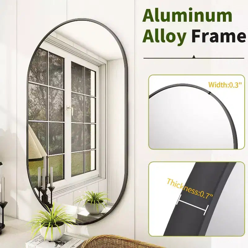 HOMLUX 20x36/22x38 Miroir Ovale Mural de Salle de Bain Grand Format Horizontal Vertical