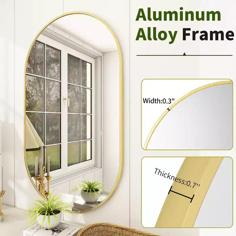 HOMLUX 20x36/22x38 Miroir Ovale Mural de Salle de Bain Grand Format Horizontal Vertical