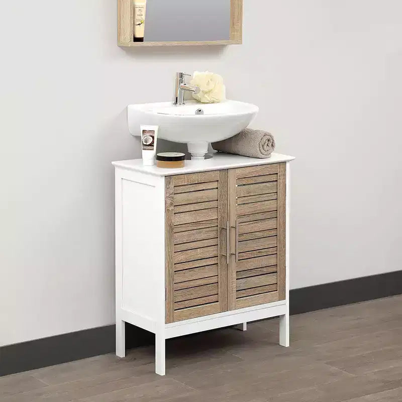 Meuble sous-lavabo de salle de bain Evideco avec 2 portes et étagère, sans pied, pour lavabo non suspendu