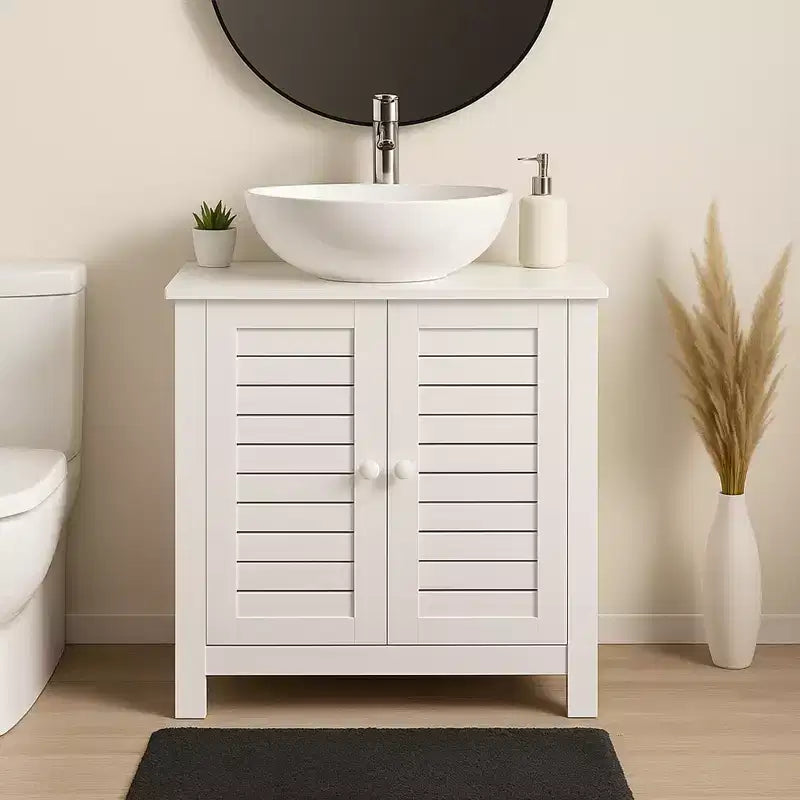 Meuble sous-lavabo de salle de bain Evideco avec 2 portes et étagère, sans pied, pour lavabo non suspendu