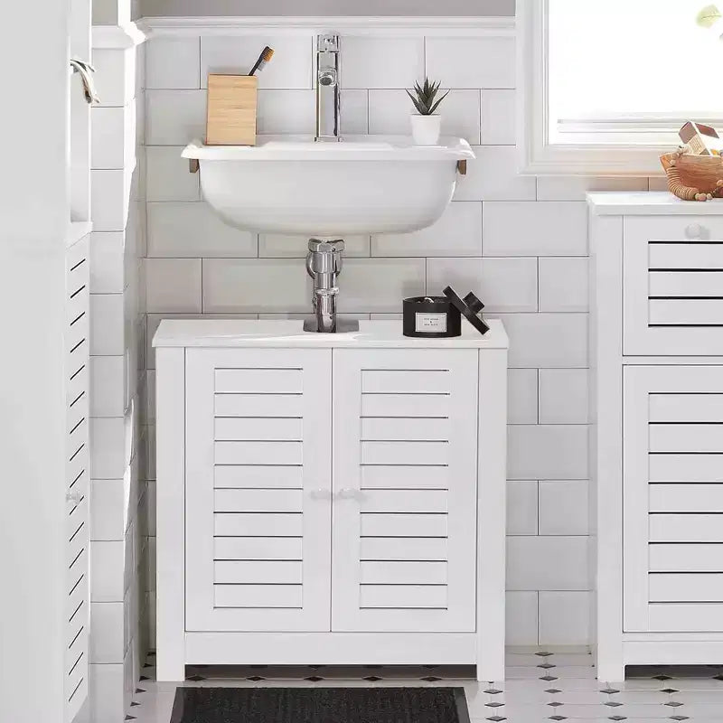 Meuble sous-lavabo de salle de bain Evideco avec 2 portes et étagère, sans pied, pour lavabo non suspendu