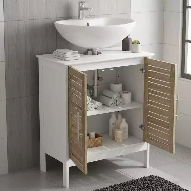 Meuble sous-lavabo de salle de bain Evideco avec 2 portes et étagère, sans pied, pour lavabo non suspendu