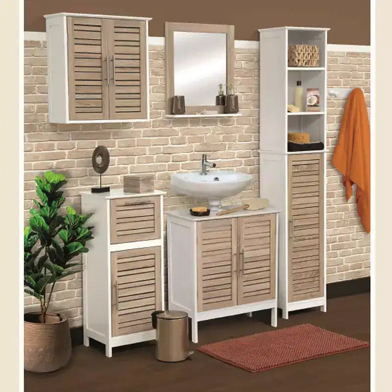 Meuble sous-lavabo de salle de bain Evideco avec 2 portes et étagère, sans pied, pour lavabo non suspendu