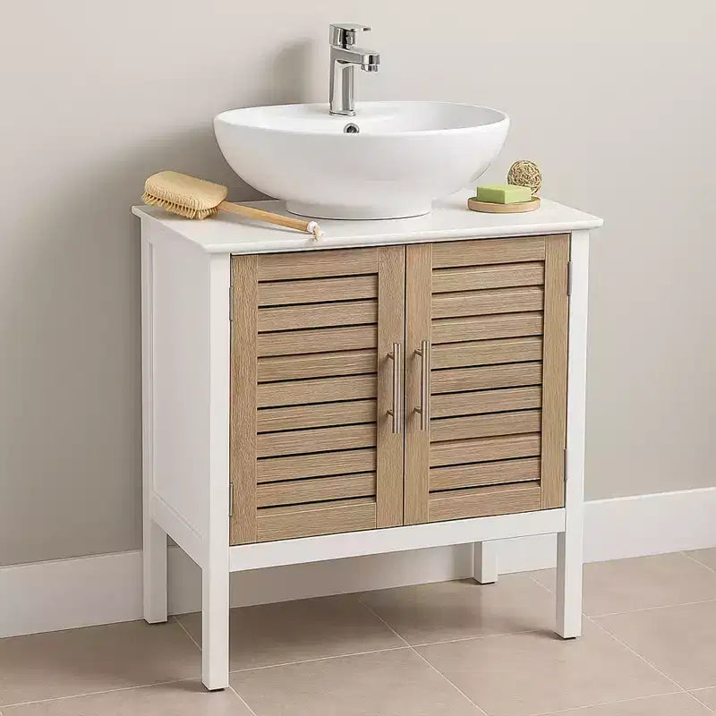 Meuble sous-lavabo de salle de bain Evideco avec 2 portes et étagère, sans pied, pour lavabo non suspendu
