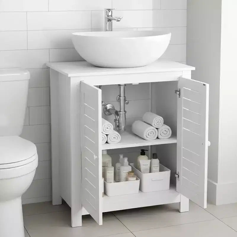 Meuble sous-lavabo de salle de bain Evideco avec 2 portes et étagère, sans pied, pour lavabo non suspendu