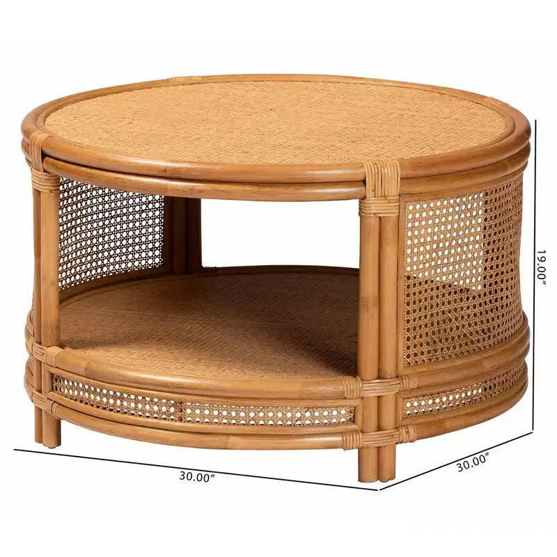 Table basse bali & pari Louis, rotin marron naturel, style bohème moderne