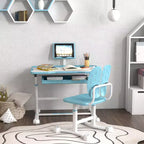 Ensemble bureau et chaise pour enfants Qaba, ensemble bureau et chaise d'étude réglable en hauteur avec plateau inclinable et rangement pour l'écriture, la lecture et le dessin