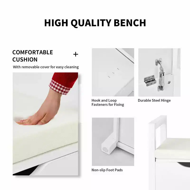 Banc à chaussures Costway avec étagère de rangement, coussin de siège, pouf pour chambre à coucher, couloir, entrée, noir/blanc