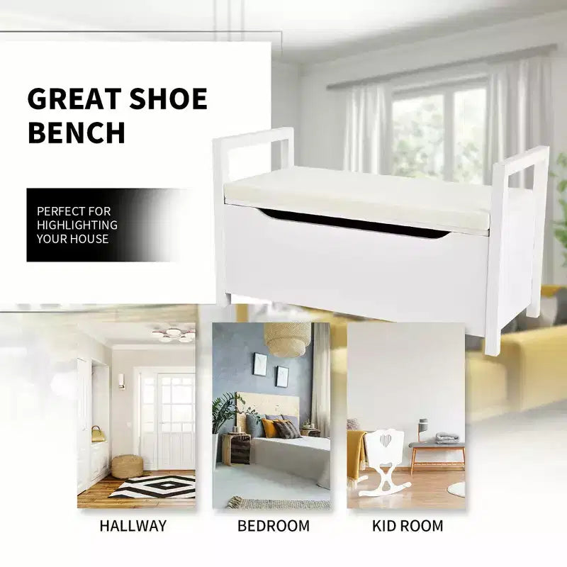 Banc à chaussures Costway avec étagère de rangement, coussin de siège, pouf pour chambre à coucher, couloir, entrée, noir/blanc