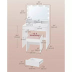 VASAGLE Coiffeuse avec Miroir et Lumières, Coiffeuse de Maquillage avec Tabouret Rembourré, 9 Lumières LED Dimmables, 3 Compartiments, 2 Tiroirs