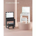 VASAGLE Coiffeuse avec Miroir et Lumières, Coiffeuse de Maquillage avec Tabouret Rembourré, 9 Lumières LED Dimmables, 3 Compartiments, 2 Tiroirs