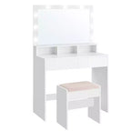 VASAGLE Coiffeuse avec Miroir et Lumières, Coiffeuse de Maquillage avec Tabouret Rembourré, 9 Lumières LED Dimmables, 3 Compartiments, 2 Tiroirs