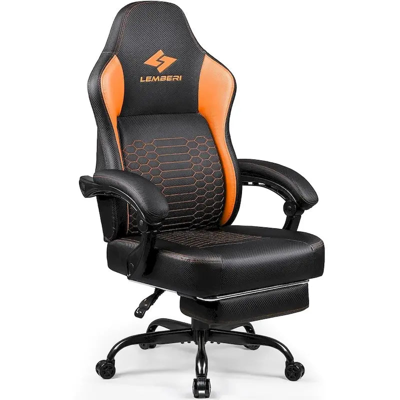 Fauteuil de gaming style course orange / rouge / violet / gris / bleu avec repose-pieds, support lombaire et dossier inclinable – Siège unique