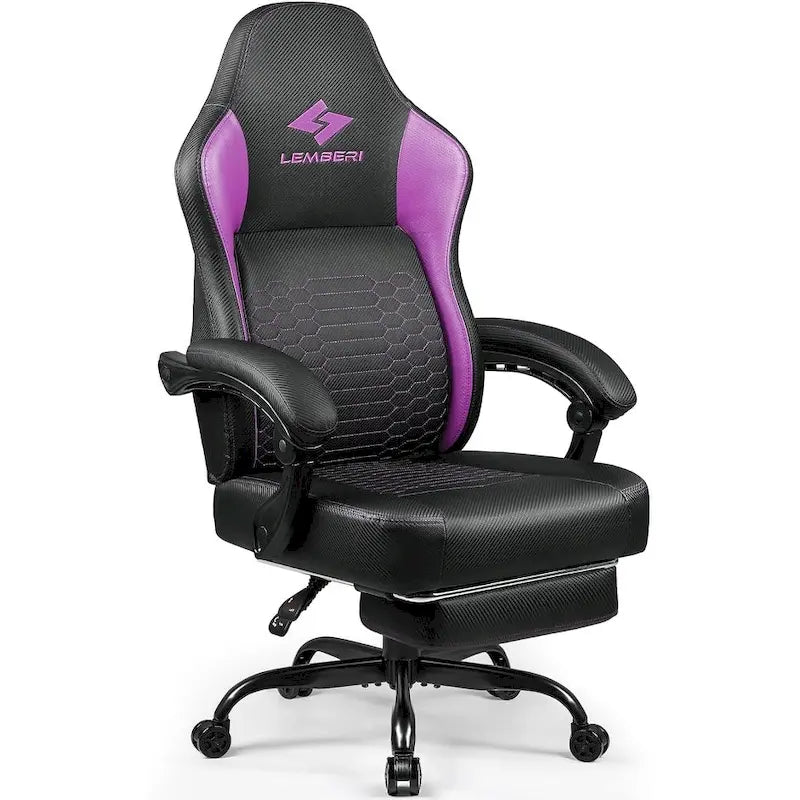 Fauteuil de gaming style course orange / rouge / violet / gris / bleu avec repose-pieds, support lombaire et dossier inclinable – Siège unique