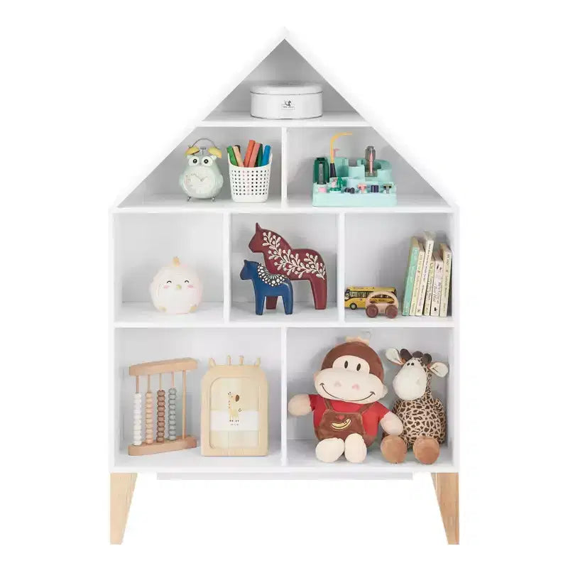 Étagère sur pied Steiner White Dollhouse à 8 compartiments pour livres ou figurines, avec pieds en hêtre