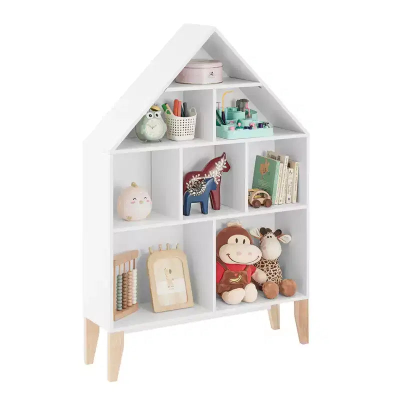 Étagère sur pied Steiner White Dollhouse à 8 compartiments pour livres ou figurines, avec pieds en hêtre