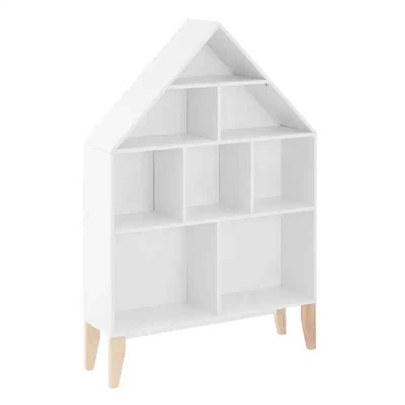 Étagère sur pied Steiner White Dollhouse à 8 compartiments pour livres ou figurines, avec pieds en hêtre