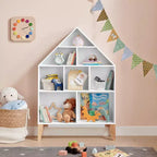 Étagère sur pied Steiner White Dollhouse à 8 compartiments pour livres ou figurines, avec pieds en hêtre