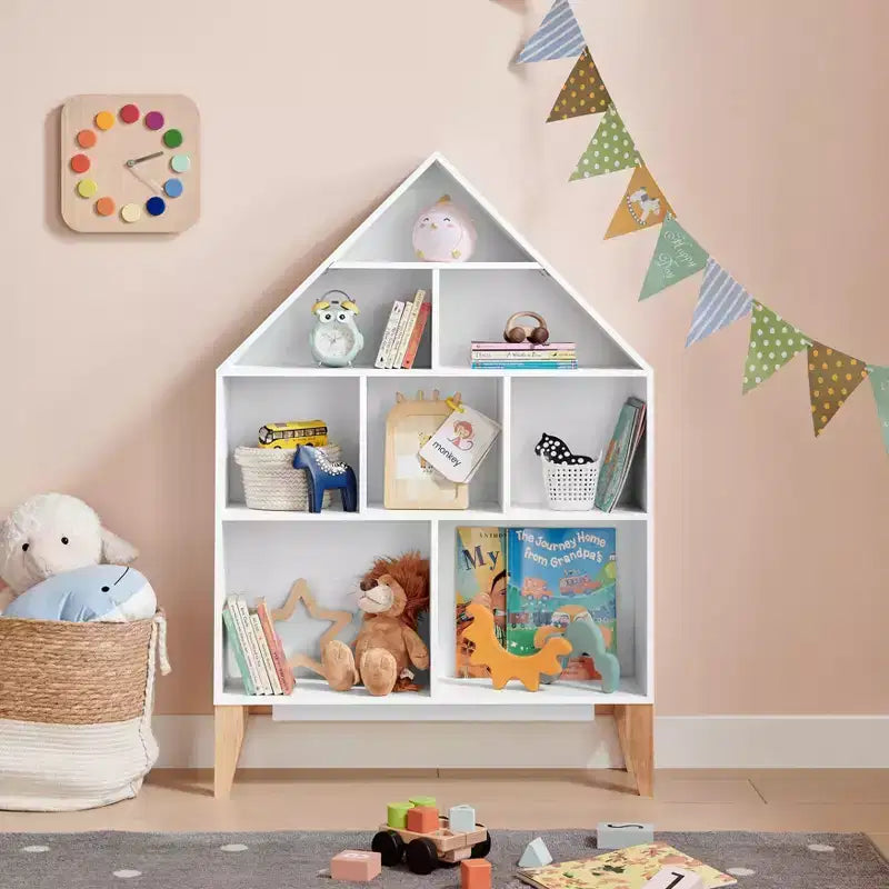 Étagère sur pied Steiner White Dollhouse à 8 compartiments pour livres ou figurines, avec pieds en hêtre
