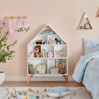 Étagère sur pied Steiner White Dollhouse à 8 compartiments pour livres ou figurines, avec pieds en hêtre