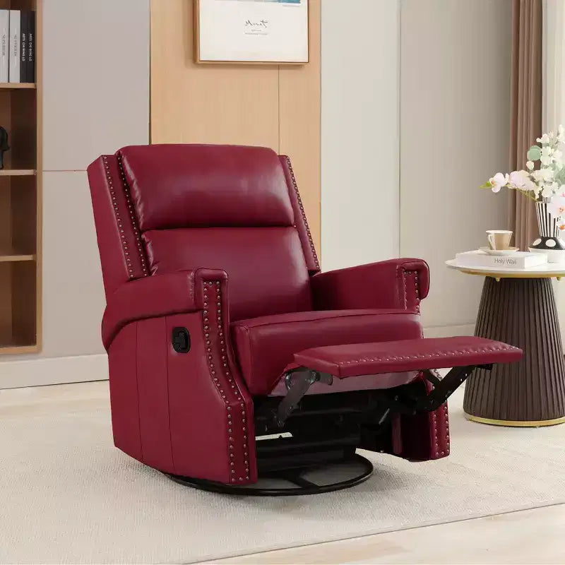 Hyleory Fauteuil à bascule inclinable pivotant 33.03'', en cuir, avec repose-pieds, pour salon, chambre à coucher, dossier haut ergonomique