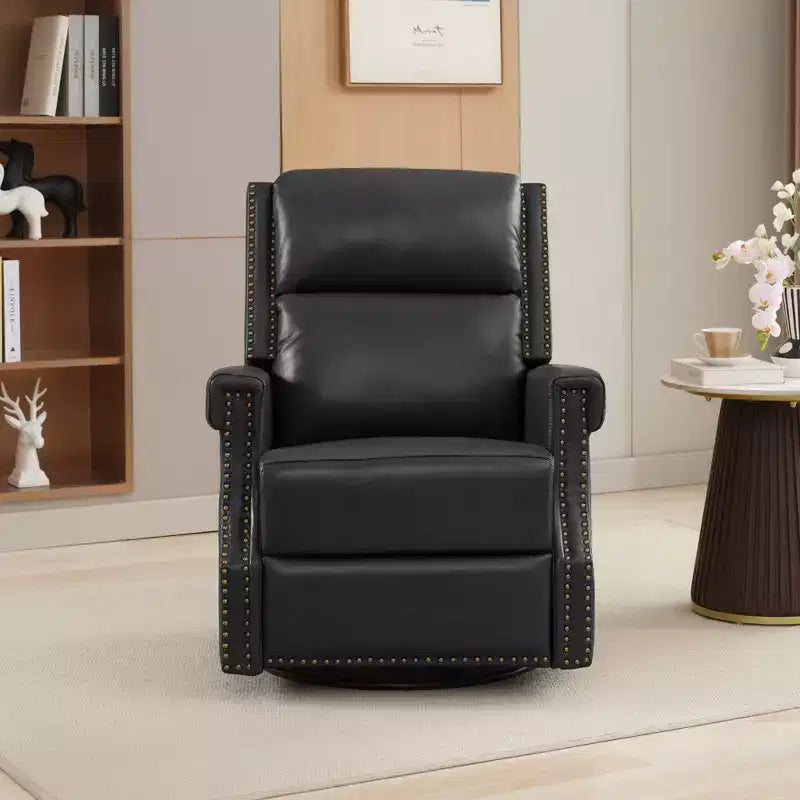 Hyleory Fauteuil à bascule inclinable pivotant 33.03'', en cuir, avec repose-pieds, pour salon, chambre à coucher, dossier haut ergonomique