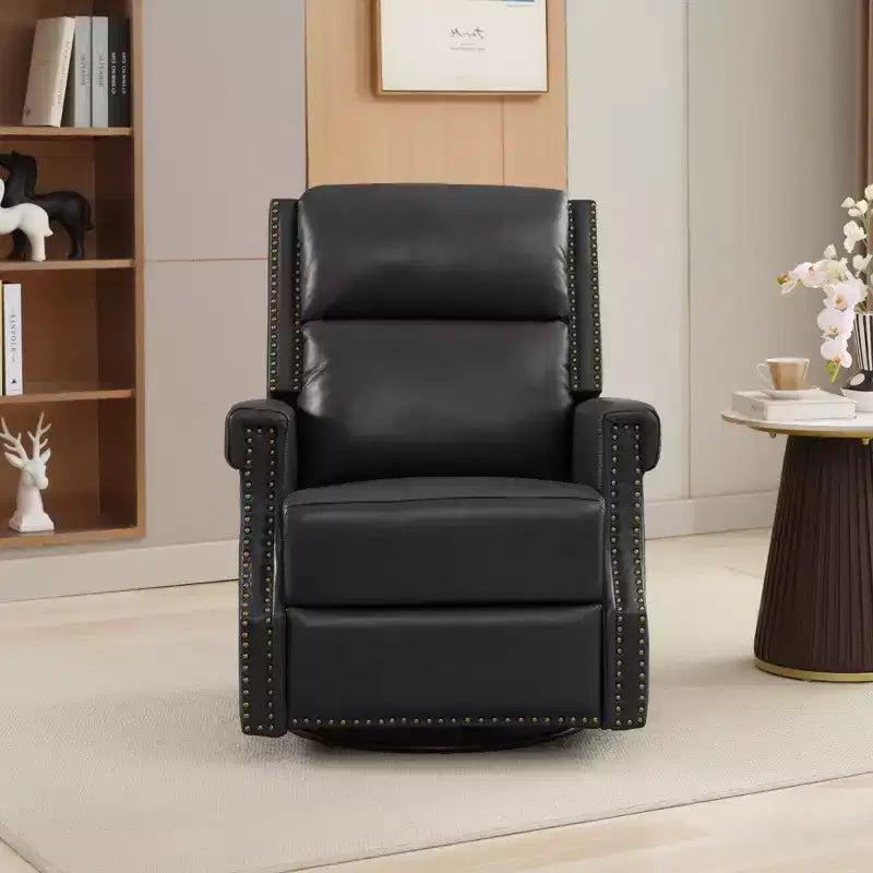 Hyleory Fauteuil à bascule inclinable pivotant 33.03'', en cuir, avec repose-pieds, pour salon, chambre à coucher, dossier haut ergonomique
