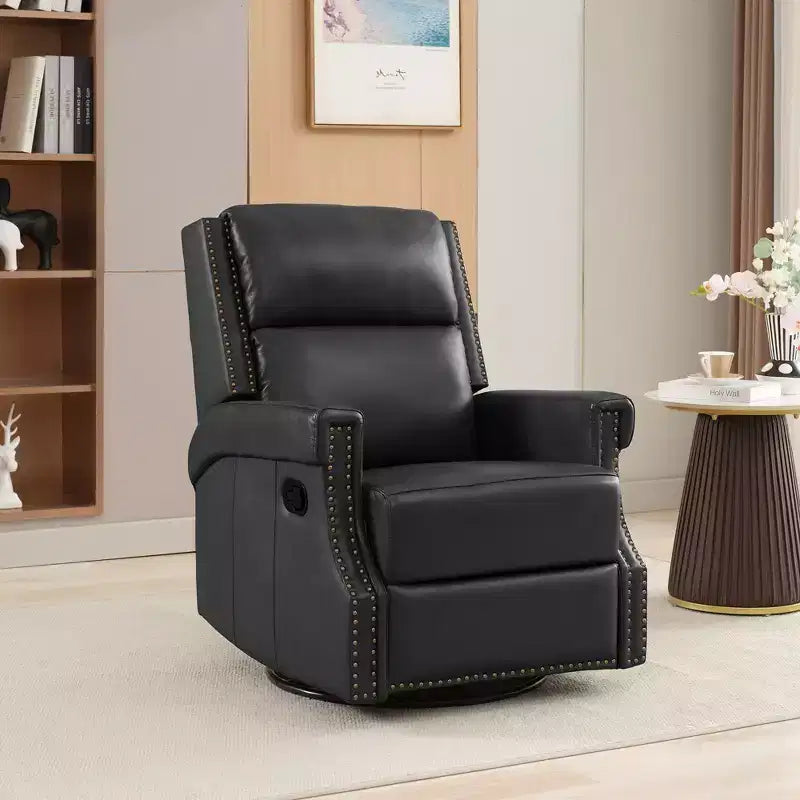 Hyleory Fauteuil à bascule inclinable pivotant 33.03'', en cuir, avec repose-pieds, pour salon, chambre à coucher, dossier haut ergonomique