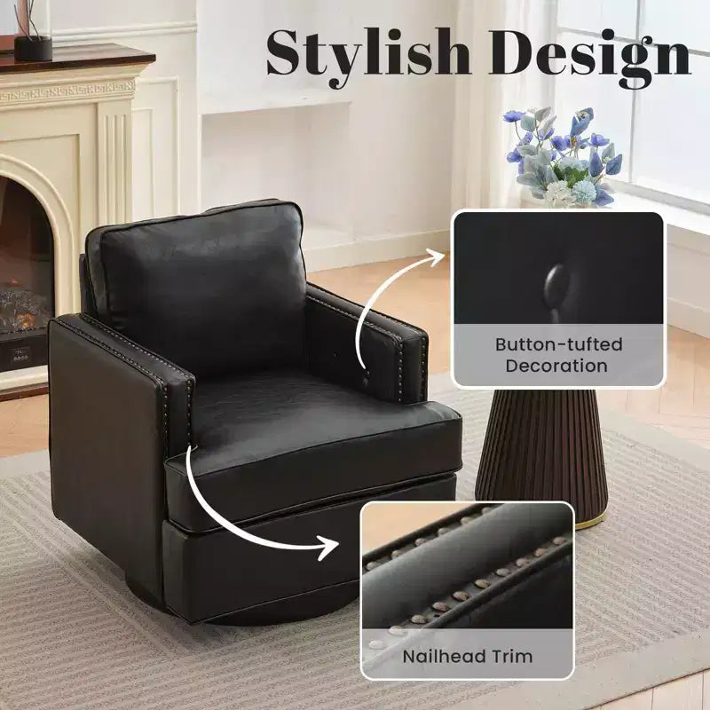 Hyleory Fauteuil pivotant, fauteuil d'appoint moderne en cuir de 81 cm de large, fauteuil club rembourré confortable pivotant à 360 degrés pour chambre d'enfant et salon