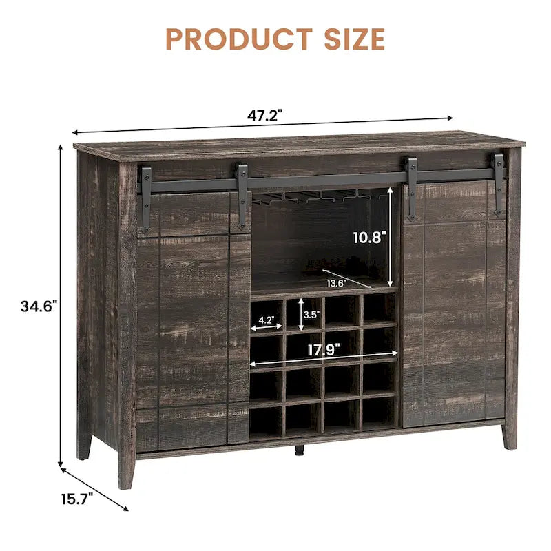 Meuble bar à vin en bois foncé/blanc avec porte coulissante de style rustique et range-bouteilles 16 emplacements – Unité simple