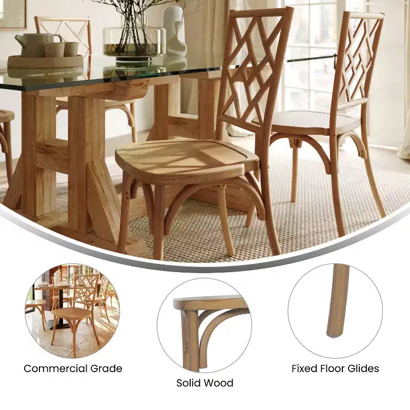 Chaise de salle à manger Merrick Lane en bois massif, empilable, avec dossier orné et finition élégante