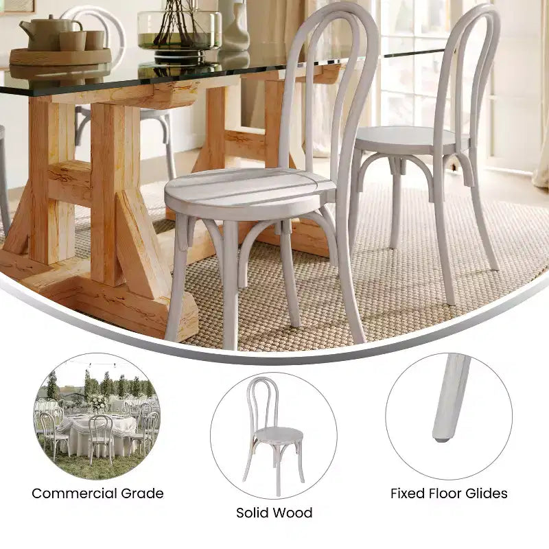 Emma et Oliver - Lot de 2 chaises de salle à manger empilables en bois massif style Thonet