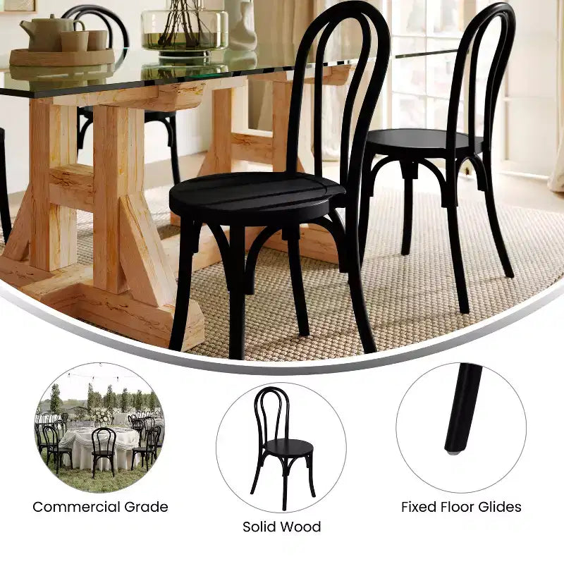 Emma et Oliver - Lot de 2 chaises de salle à manger empilables en bois massif style Thonet