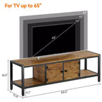 Meuble TV WhizMax de 58 po avec rangement, jusqu'à 65 po, meuble TV en bois pour salon, deux espaces de rangement fermés et étagères ouvertes, marron rustique