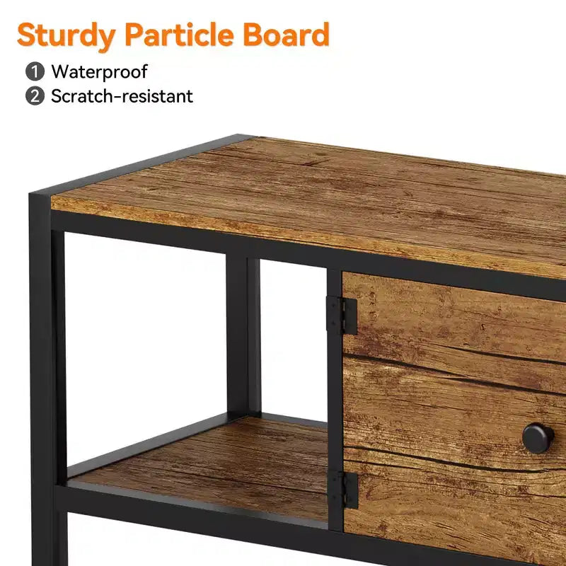 Meuble TV WhizMax de 58 po avec rangement, jusqu'à 65 po, meuble TV en bois pour salon, deux espaces de rangement fermés et étagères ouvertes, marron rustique