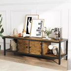 Meuble TV WhizMax de 58 po avec rangement, jusqu'à 65 po, meuble TV en bois pour salon, deux espaces de rangement fermés et étagères ouvertes, marron rustique