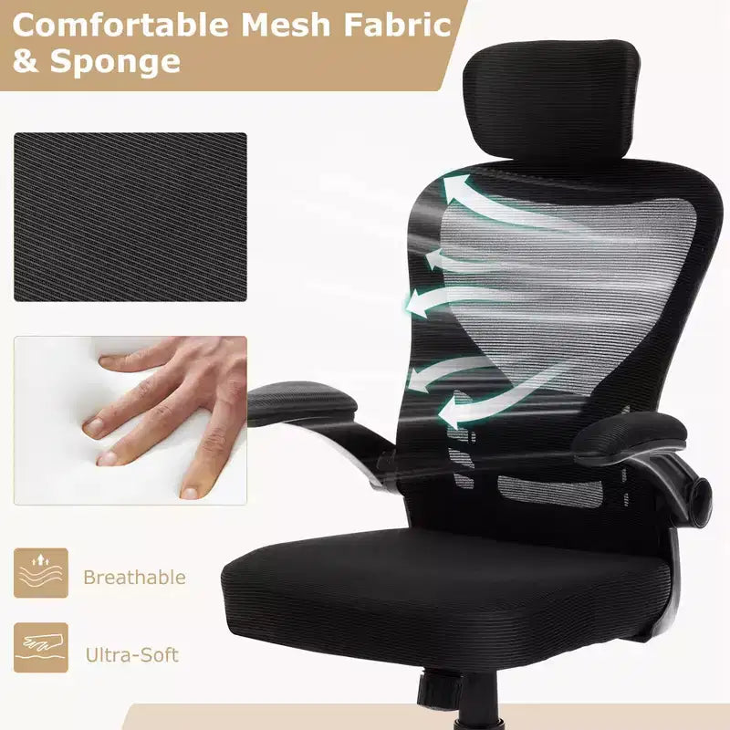 Chaise de bureau ergonomique en maille Costway Chaise de direction réglable en hauteur Noire