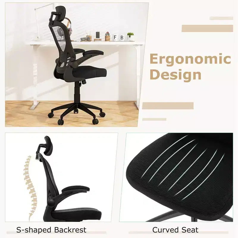 Chaise de bureau ergonomique en maille Costway Chaise de direction réglable en hauteur Noire