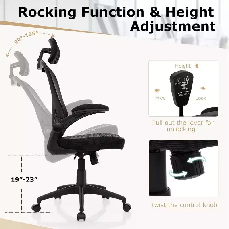 Chaise de bureau ergonomique en maille Costway Chaise de direction réglable en hauteur Noire