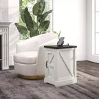 Table d'appoint HOMCOM avec station de charge et ports USB, table d'appoint de style rustique avec armoire de rangement pour salon, blanc vieilli
