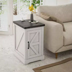 Table d'appoint HOMCOM avec station de charge et ports USB, table d'appoint de style rustique avec armoire de rangement pour salon, blanc vieilli