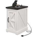 Table d'appoint HOMCOM avec station de charge et ports USB, table d'appoint de style rustique avec armoire de rangement pour salon, blanc vieilli