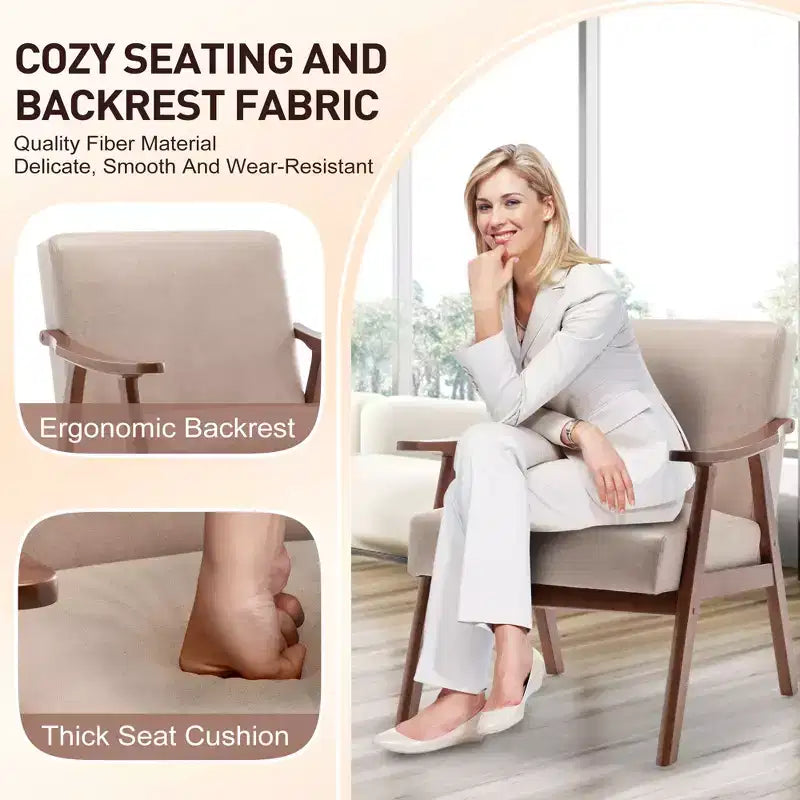 Fauteuil en Velours Accent, Chaises Modernes du Milieu du Siècle avec Dossier Ergonomique, Fauteuil de Lecture Individuel avec Cadre en Bois Massif pour Salon