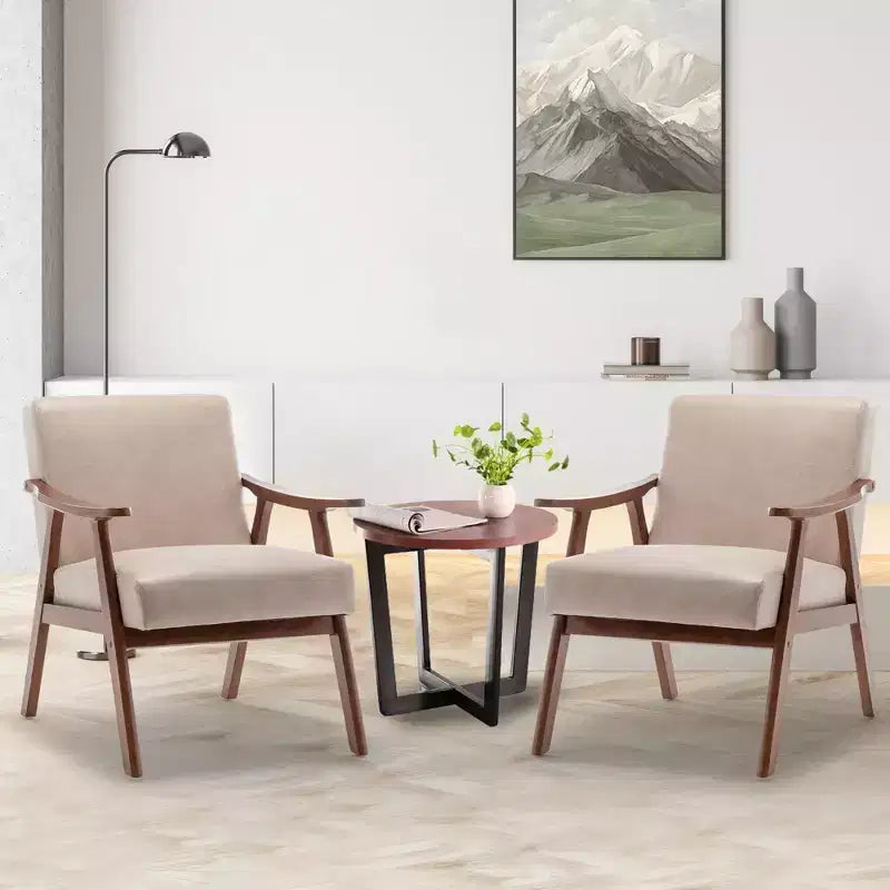 Fauteuil en Velours Accent, Chaises Modernes du Milieu du Siècle avec Dossier Ergonomique, Fauteuil de Lecture Individuel avec Cadre en Bois Massif pour Salon