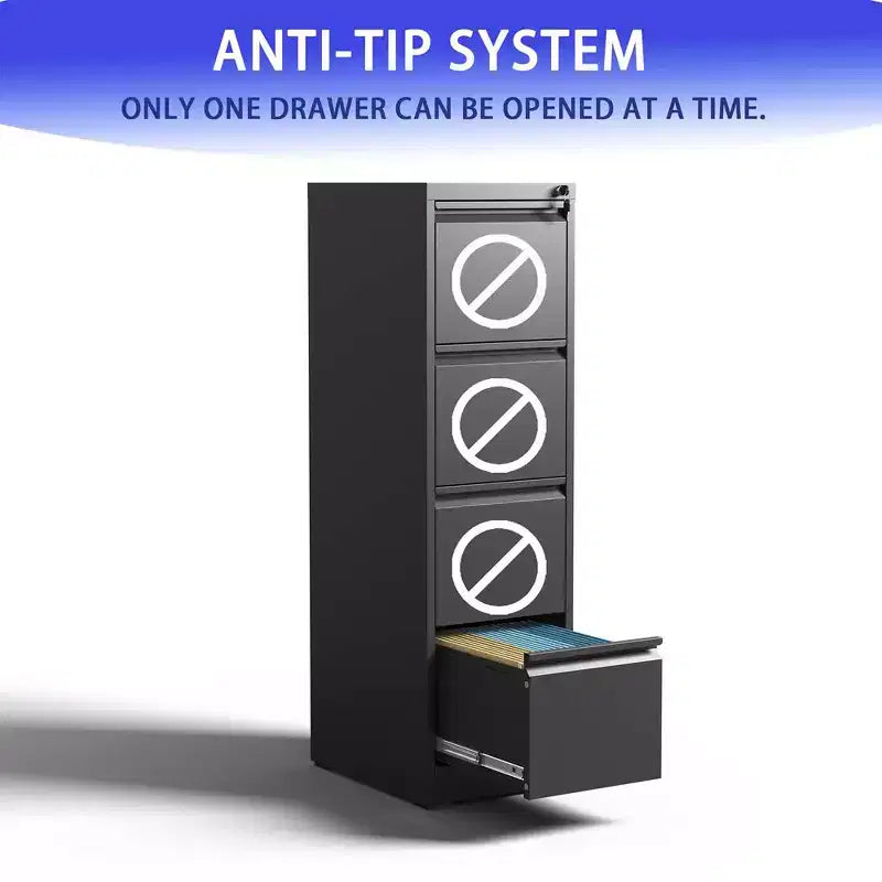 Meuble de classement à 4 tiroirs, Classeurs métalliques avec serrure pour dossiers de format A4/Lettre/Legal, Armoire de rangement verticale en acier pour bureau à domicile