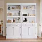 83.4 Tall Storage Bookcase With Open Shelves, 2-Piece Set Freestanding Bookshelf With 2 Doors And 1 Drawer For Home Office Bedroom Living Room
