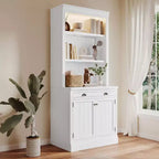 Bibliothèque haute de rangement de 211,8 cm avec étagères ouvertes, ensemble de 2 bibliothèques autoportantes avec 2 portes et 1 tiroir pour bureau, chambre, salon
